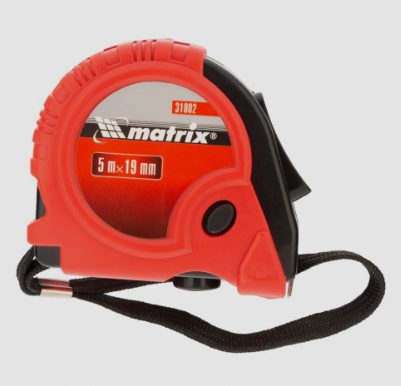 Рулетка Rubber 5м*19мм обрезиненный корпус  Matrix 31002