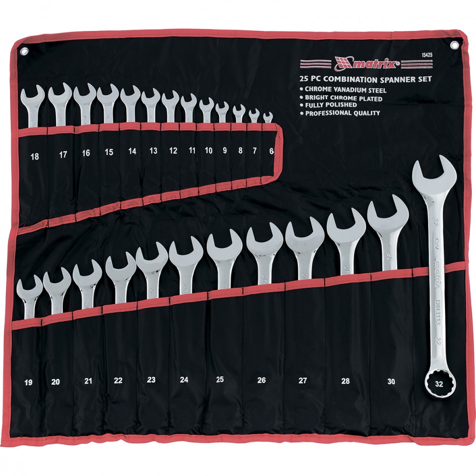 Набор ключей комбинированных 6-32 мм, 25шт.,полированный хром Matrix  15425