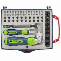 Отвертки реверсивные с набором бит, торцевых головок, 61 предм. "Сибртех" 13363