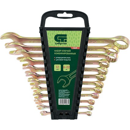 Набор ключей комбинированных 6-22 мм, 12 шт., CrV  "СИБРТЕХ"  15439