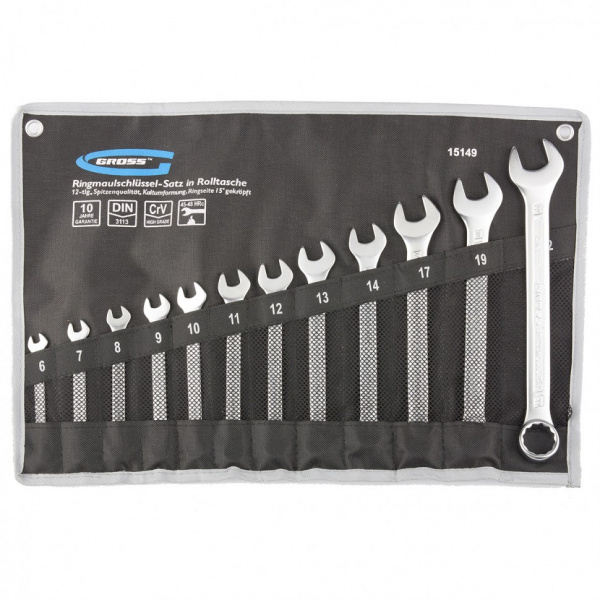 Набор ключей комбинированных 6-22 мм, 12 шт., CrV, холодный штамп // Gross 15149