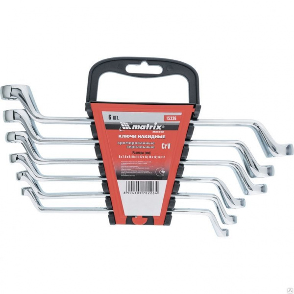 Набор ключей накидных, 6–17 мм, CR-V, 6 шт., полированный хром// Matrix 15331