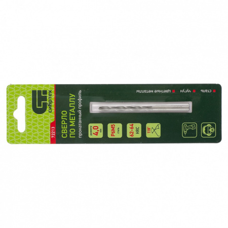 Сверло по металлу  4,0 мм, Р6М5  Сибртех  72213