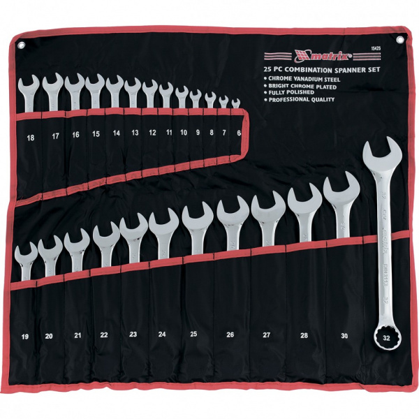 Набор ключей комбинированных 6-32 мм, 25шт.,полированный хром Matrix  15425