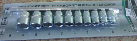 Набор торцевых головок 3/8", 6-ти гр., CrV, 10шт., 8-19мм // Stels 13601